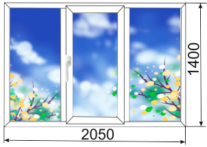 Трехстворчатое пластиковое окно 1400*2050
