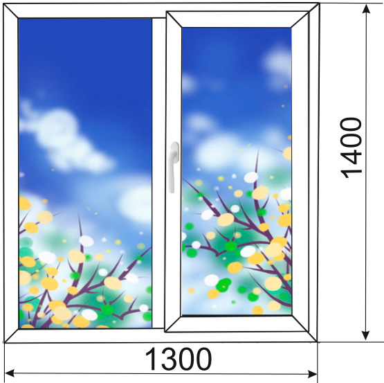 Двухстворчатое пластиковое окно 1300*1400